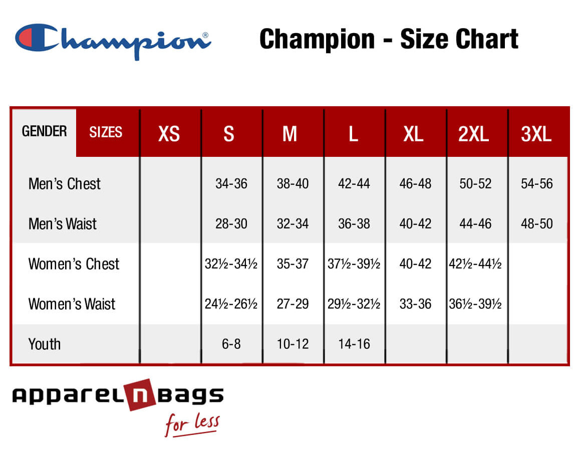 Champion Unisex Size Chart